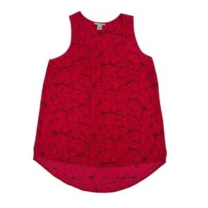 Halogen Red Black Floral Sleeveless Blouse Size XS Women’s